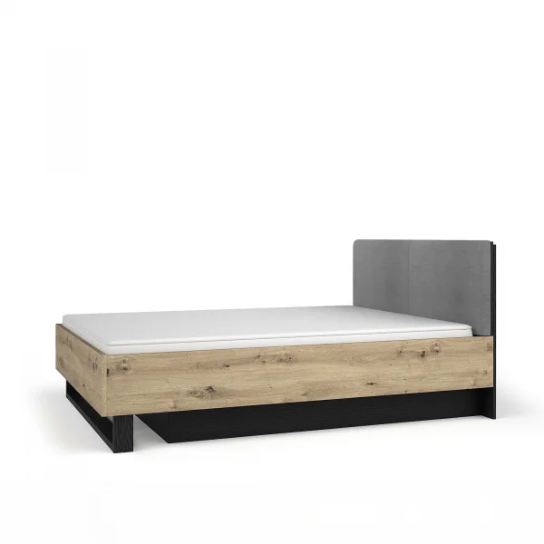 Letto matrimoniale 160x200 cm con testiera imbottita rovere nero frassinato Polinesia
