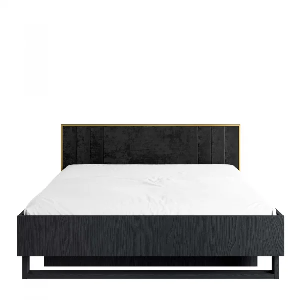 Letto matrimoniale 160x200 cm con testiera in tessuto morbido nero frassinato Innsbruck