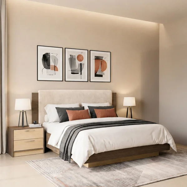 Letto matrimoniale 160x200 cm contenitore con comodini rovere chiaro e rovere scuro Pitigliano