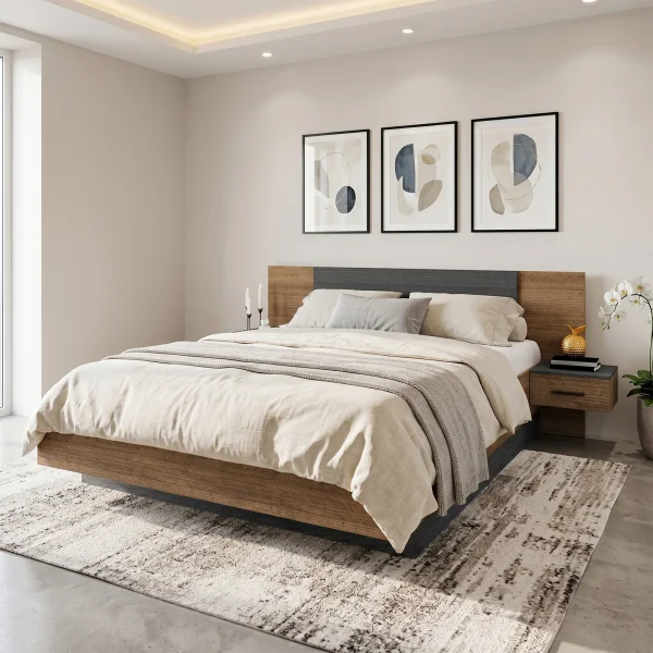 Letto matrimoniale 160x200 cm contenitore con comodini rovere scuro nero frassinato Loly