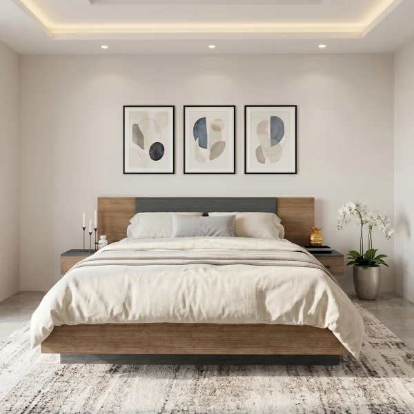 Letto matrimoniale 160x200 cm contenitore con comodini rovere scuro nero frassinato Loly