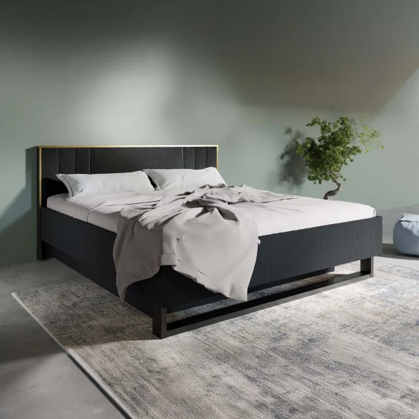 Letto matrimoniale 160x200 con box contenitore e rete a doghe nero frassinato Innsbruck