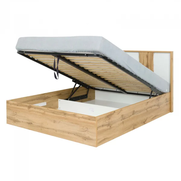 Letto matrimoniale 160x200 con box contenitore e rete a doghe quercia bianco lucido Larry