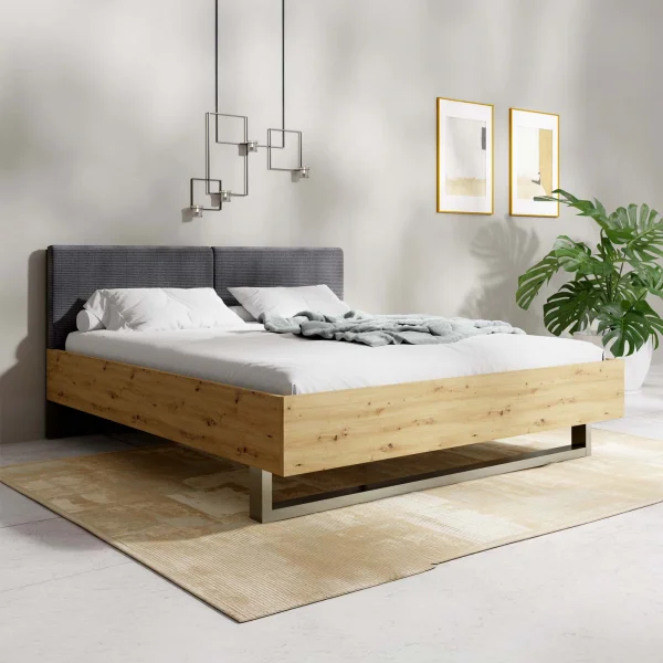 Letto matrimoniale 160x200 con morbida testiera antracite rovere Garda