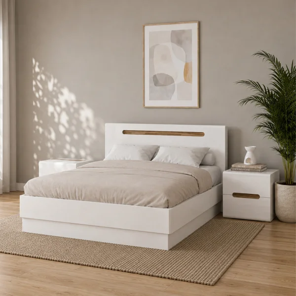 Letto matrimoniale 160x200 contenitore con comodini bianco lucido noce Biancastagno