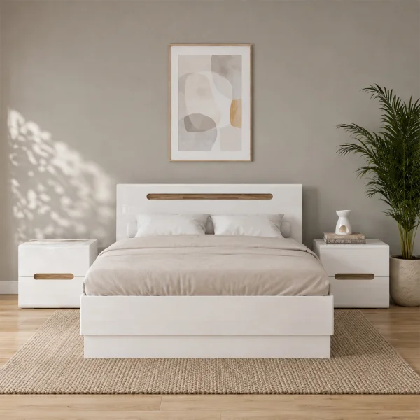 Letto matrimoniale 160x200 contenitore con comodini bianco lucido noce Biancastagno