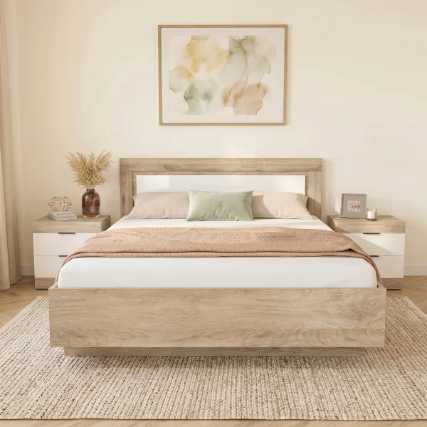 Letto matrimoniale 160x200 contenitore con comodini bianco lucido rovere Panama