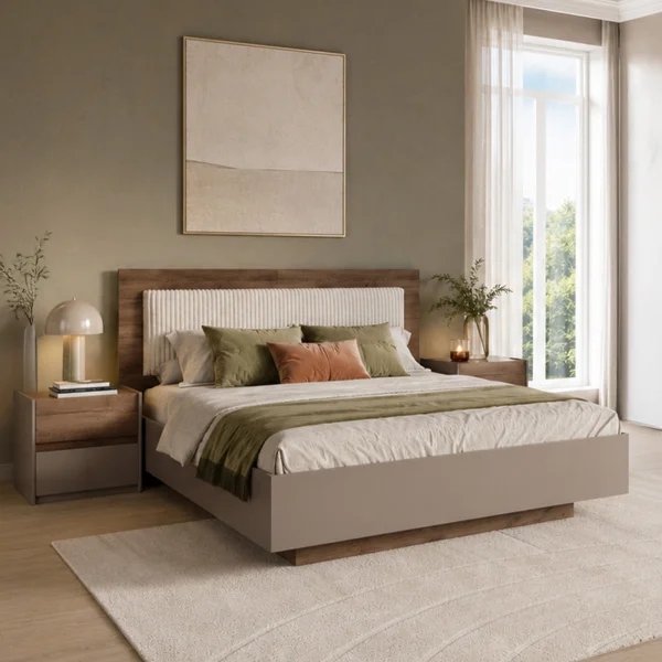 Letto matrimoniale 160x200 contenitore con comodini noce marrone Dusk
