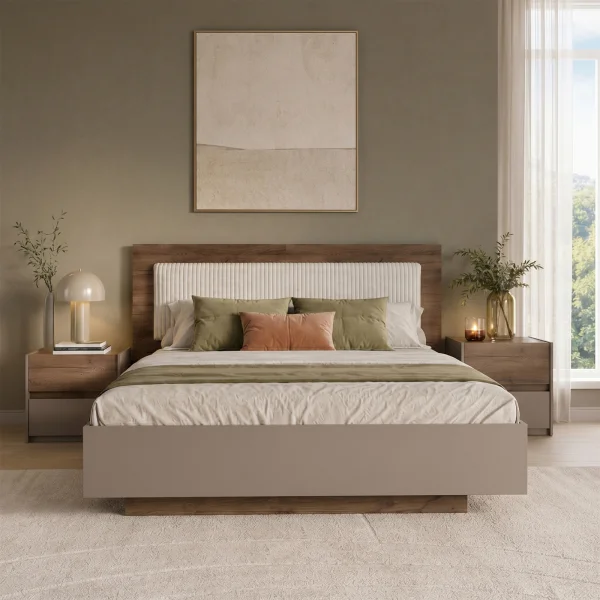 Letto matrimoniale 160x200 contenitore con comodini noce marrone Dusk