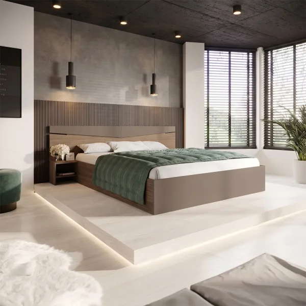 Letto matrimoniale 160x200cm contenitore con comodini rovere scuro marrone Camilla Gihome®