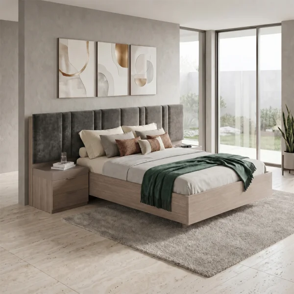 Letto matrimoniale 160x200cm contenitore con comodini rovere scuro marrone Rebecca