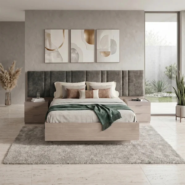 Letto matrimoniale 160x200cm contenitore con comodini rovere scuro marrone Rebecca
