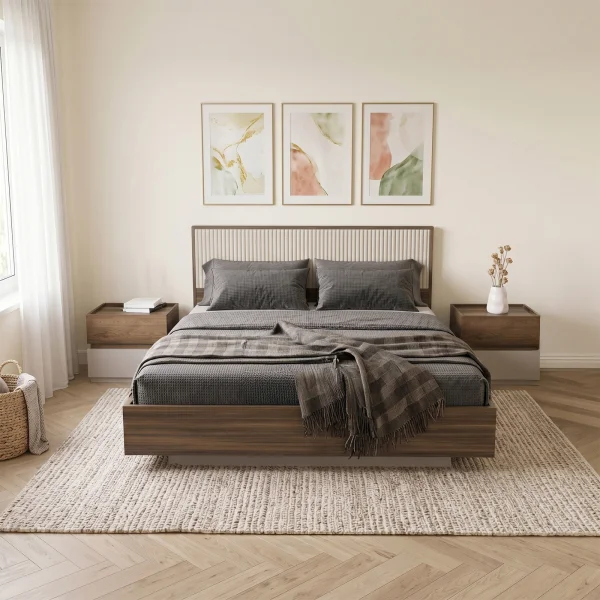 Letto matrimoniale 160x200cm contenitore con comodini tortora noce Raymonda