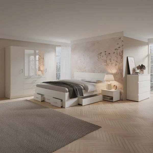 Letto matrimoniale oversize 180x200 cm con 5 cassetti estraibili bianco Modena