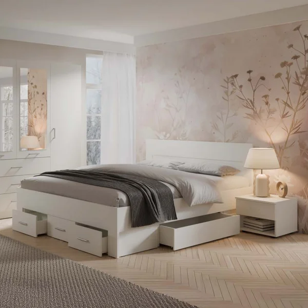 Letto matrimoniale oversize 180x200 cm con 5 cassetti estraibili bianco Modena
