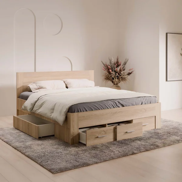 Letto matrimoniale oversize 180x200 cm con 5 cassetti estraibili rovere Modena