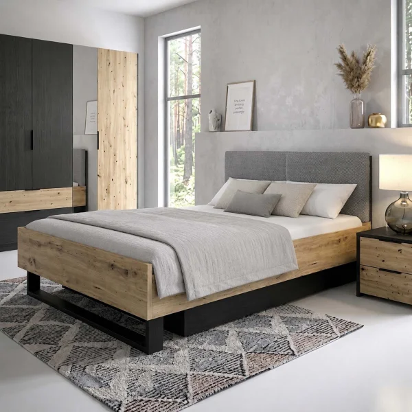 Letto matrimoniale oversize 180x200 cm con box contenitore e rete a doghe rovere nero frassinato Polinesia
