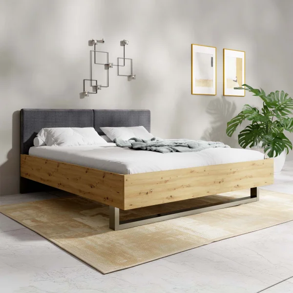 Letto matrimoniale oversize 180x200 cm con morbida testiera antracite rovere Garda