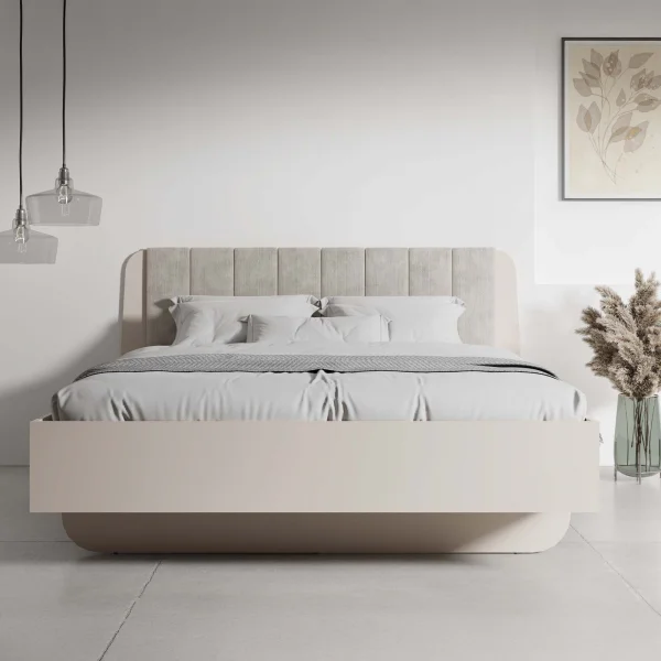 Letto matrimoniale oversize 180x200 cm con tesiera imbottita beige cashmere Budapest