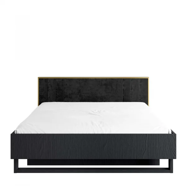 Letto matrimoniale oversize 180x200 cm con testiera in tessuto morbido nero frassinato Innsbruck