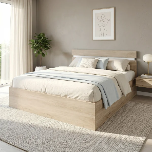Letto matrimoniale oversize 180x200 cm contenitore rovere bianco lucido Sleepy