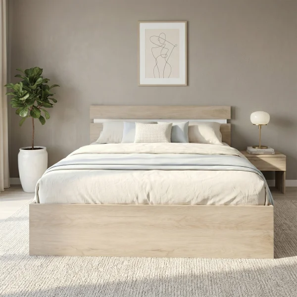 Letto matrimoniale oversize 180x200 cm contenitore rovere bianco lucido Sleepy