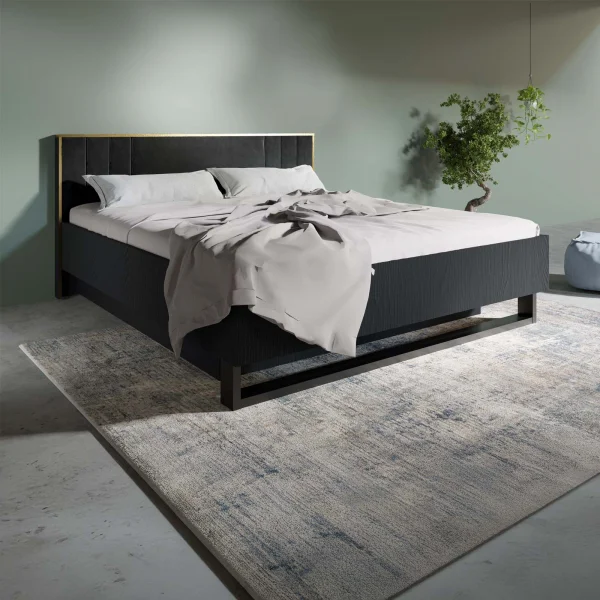 Letto matrimoniale oversize 180x200 con box contenitore e rete a doghe nero frassinato Innsbruck