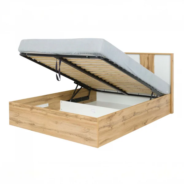 Letto matrimoniale oversize 180x200 con box contenitore e rete a doghe quercia bianco lucido Larry