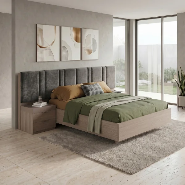 Letto matrimoniale oversize 180x200cm contenitore con comodini rovere scuro marrone Rebecca