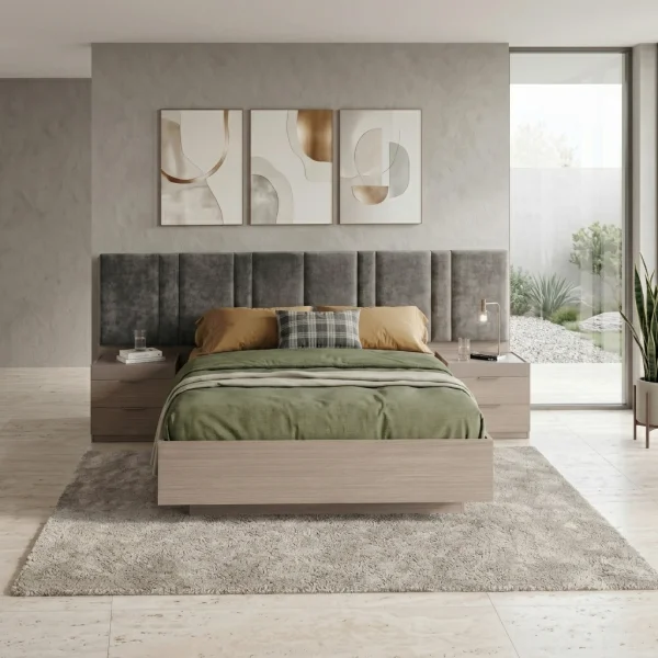 Letto matrimoniale oversize 180x200cm contenitore con comodini rovere scuro marrone Rebecca
