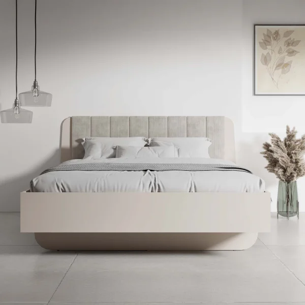 Letto matrimoniale oversizie 180x200 cm con box contenitore e rete a doghe beige cashmere Budapest