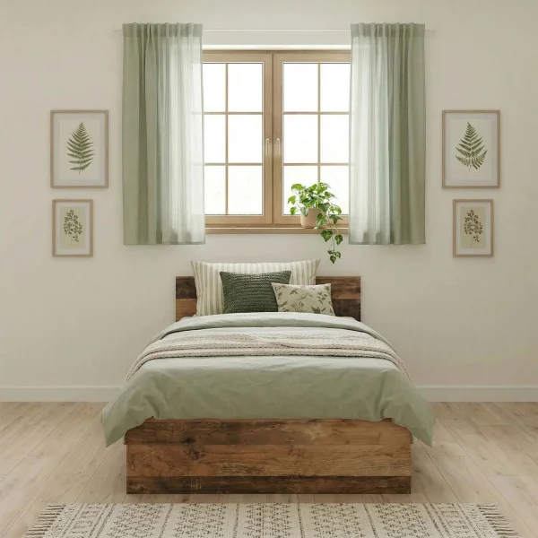 Letto singolo 90x200 con 2 cassetti grafite rovere rustico Fada