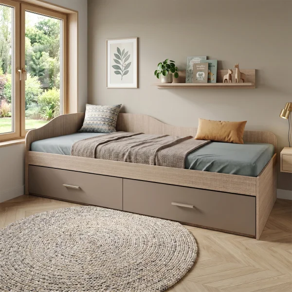 Letto singolo 90x200cm con cassettoni rovere scuro marrone Beccaria
