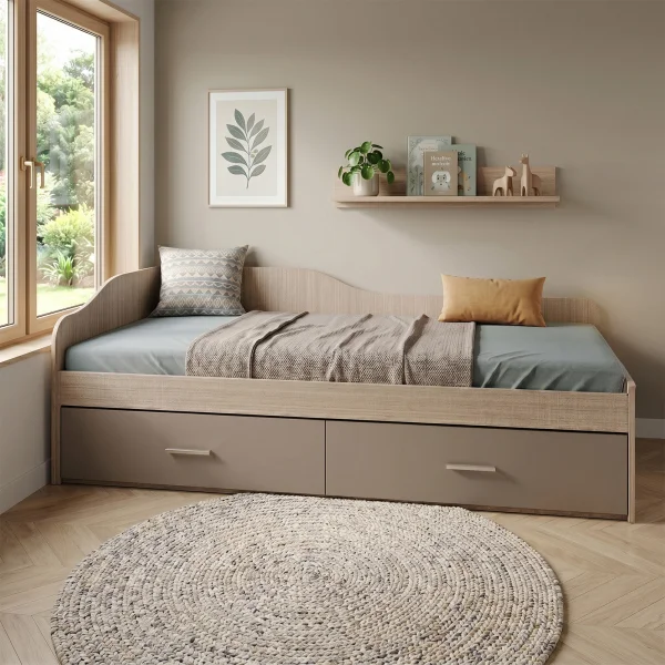 Letto singolo 90x200cm con cassettoni rovere scuro marrone Beccaria