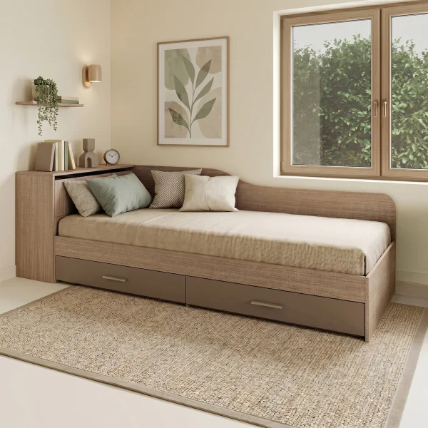 Letto singolo con comò e cassettoni 82x190cm rovere scuro marrone Catullo