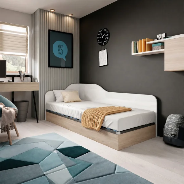 Letto singolo contenitore 82x190cm reversibile rovere bianco lucido Alex Gihome®