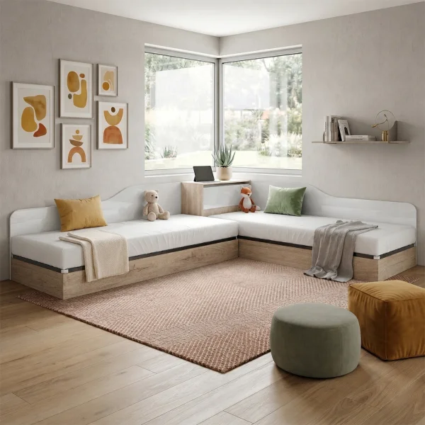 Letto singolo contenitore doppio 82x190cm moderno rovere bianco lucido Stefano