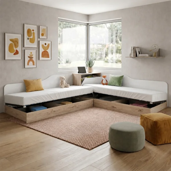 Letto singolo contenitore doppio 82x190cm moderno rovere bianco lucido Stefano