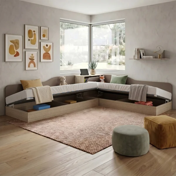 Letto singolo contenitore doppio 82x190cm moderno rovere scuro marrone Stefano