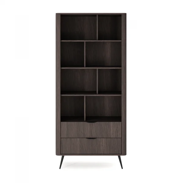 Libreria 88x194h cm 2 cassetti 8 ripiani a vista soggiorno wengè nero Vesper