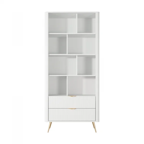 Libreria 88x194h cm 2 cassetti 8 vani a giorno bianco opaco cannettato Ramis