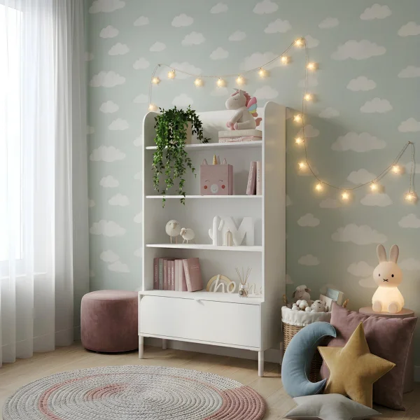 Libreria 89x159h cm 4 vani a vista 1 cassetto beige cashmere Rita
