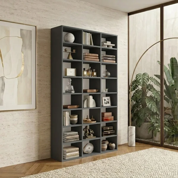 Libreria da parete 102x178h cm moderna soggiorno antracite Macondo