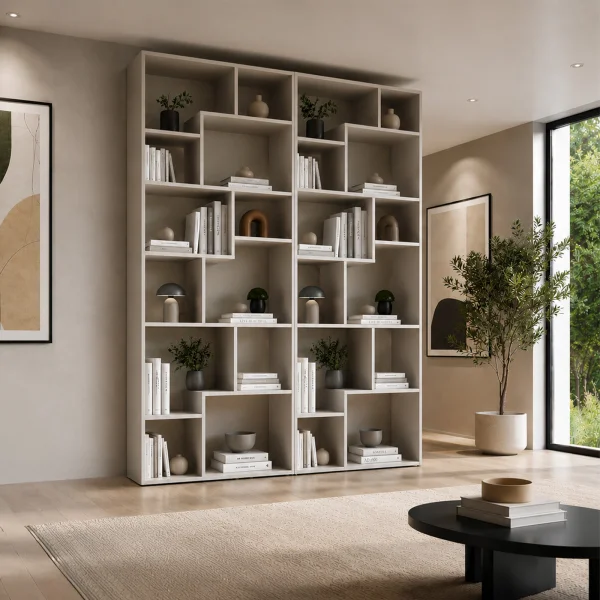 Libreria da parete 175x198h cm moderna soggiorno beige cashmere Krea