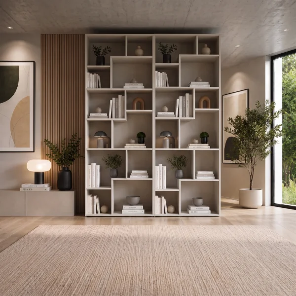 Libreria da parete 175x198h cm moderna soggiorno beige cashmere Krea