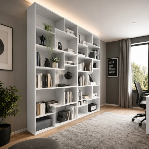Libreria da parete 175x198h cm moderna soggiorno bianco lucido Krea
