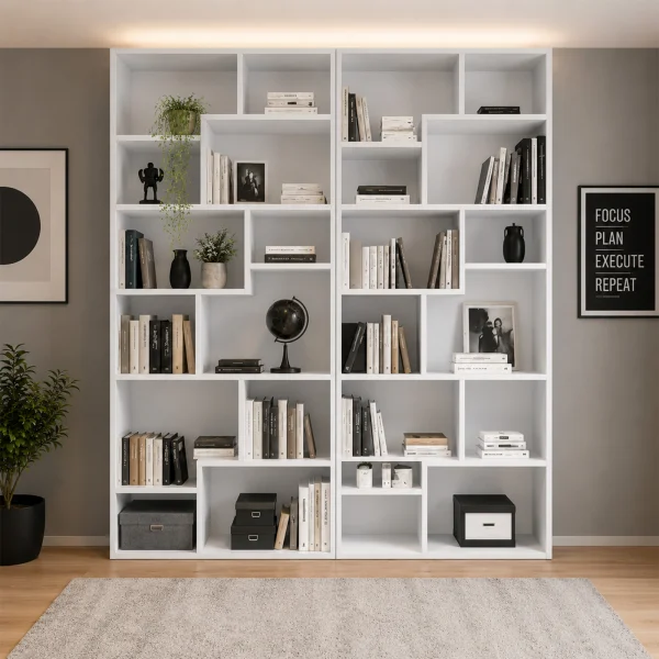 Libreria da parete 175x198h cm moderna soggiorno bianco lucido Krea