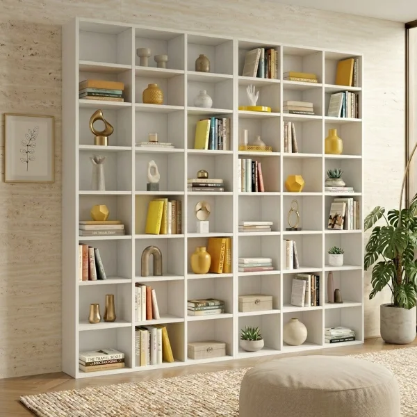 Libreria da parete 203x178h cm moderna soggiorno bianco Macondo 2