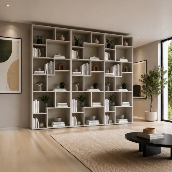 Libreria da parete 263x198h cm moderna soggiorno beige cashmere Krea