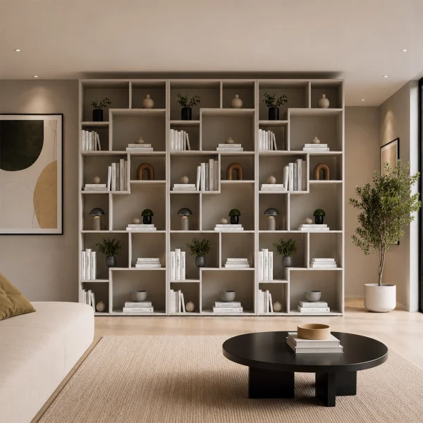 Libreria da parete 263x198h cm moderna soggiorno beige cashmere Krea
